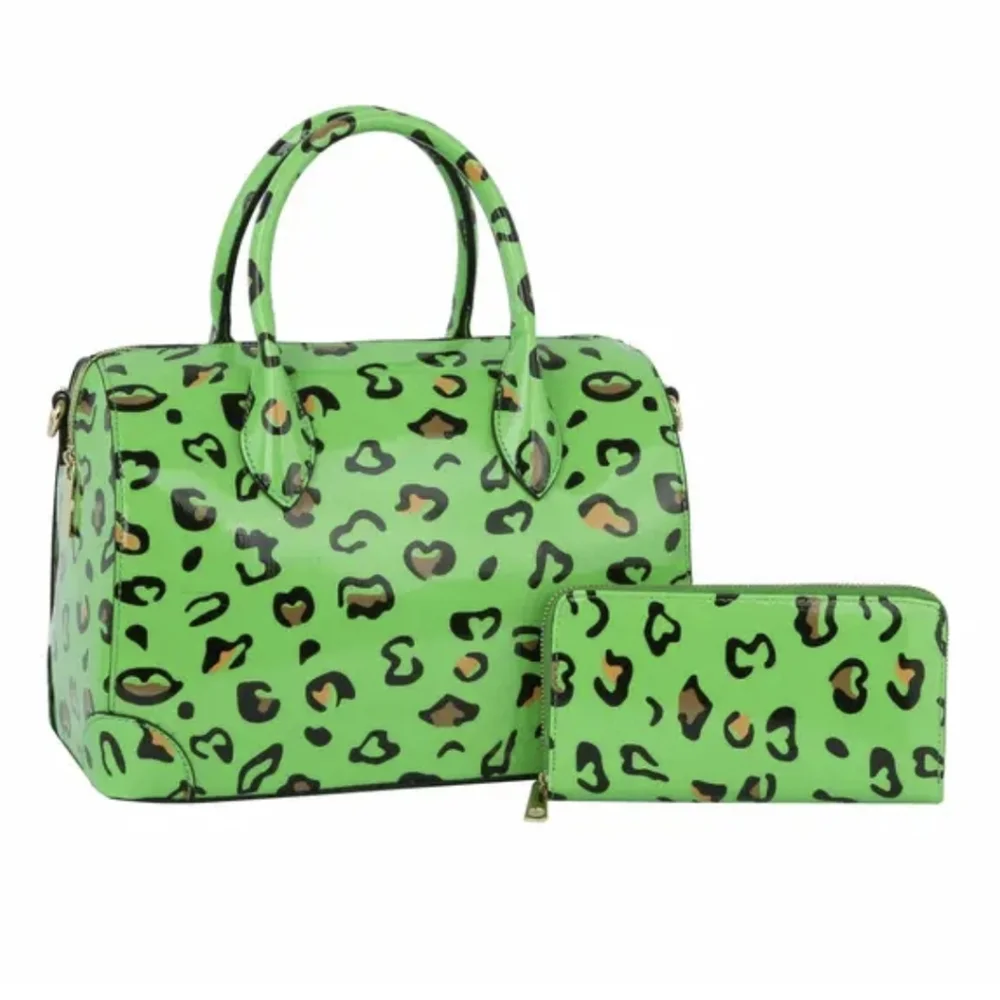 Leopard Print Vegan Leather Boston Bag & Wallet 💚💚💚